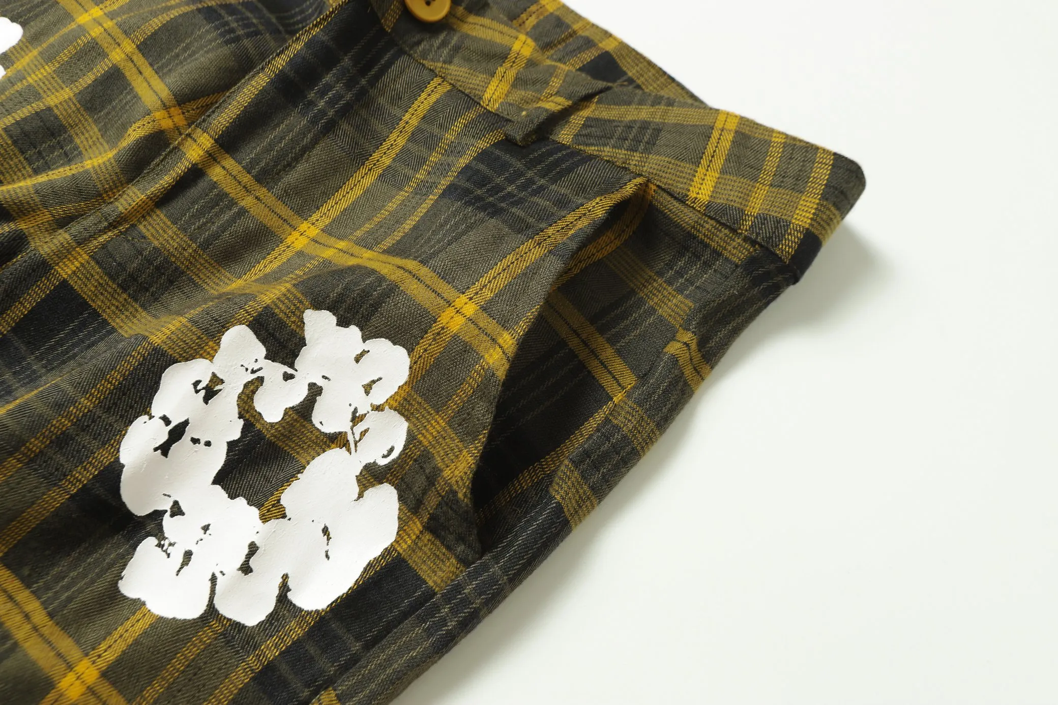 P156 8613 DENIM TEARS kapok European and American fashion brand high-quality plaid long-sleeved shirt set Color Red Gray Yellow Size S-XL